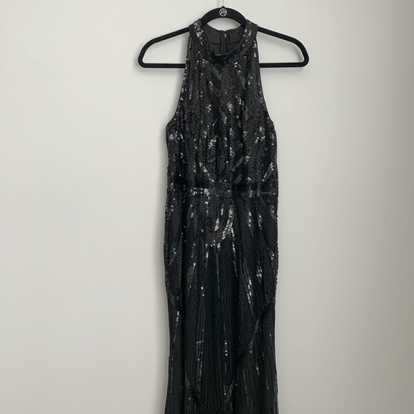 Adrianna Papell Black Sequin Beaded Long Dress - Picture 4 of 8